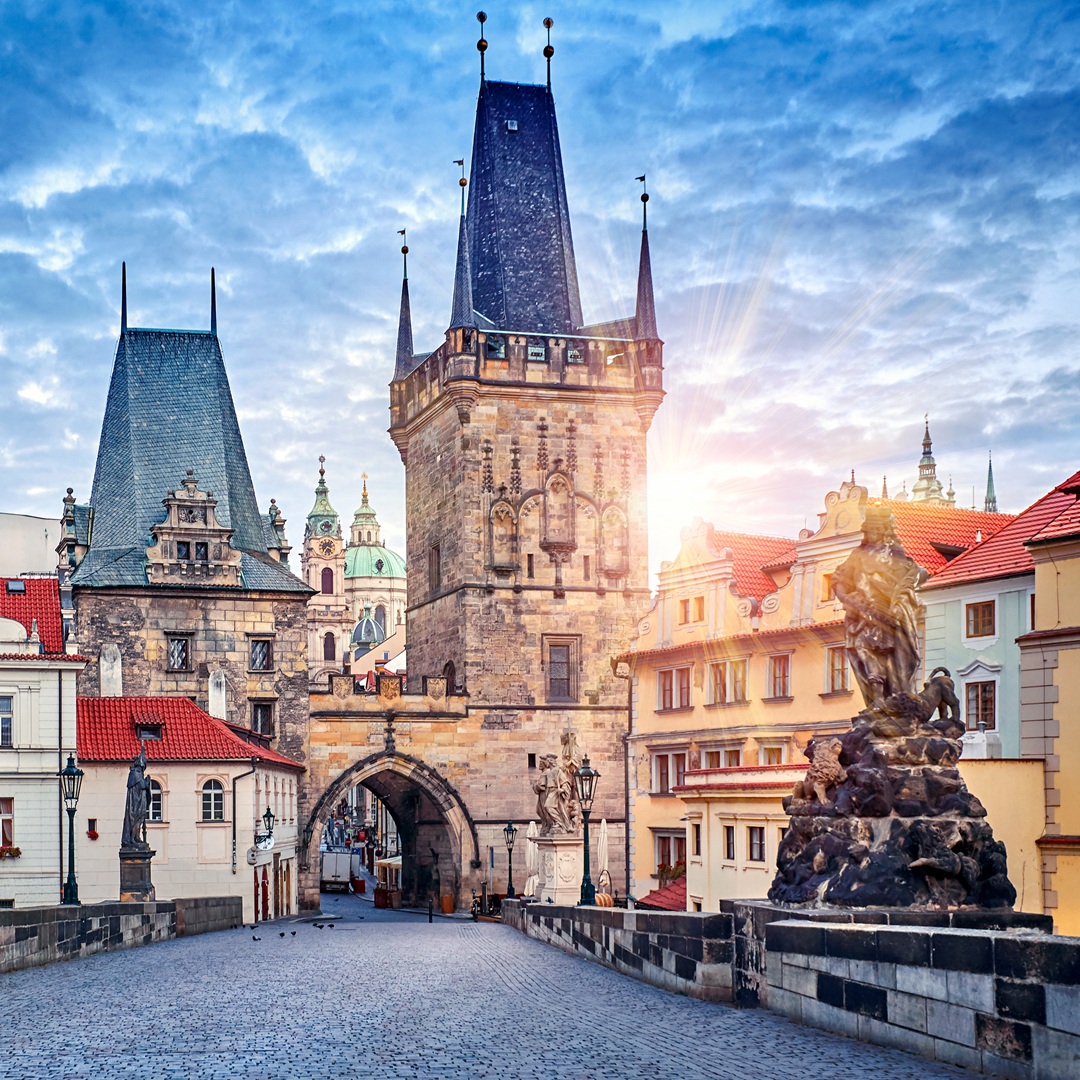 Sunrise on Charles bridge in Prague Czech Republic picturesque